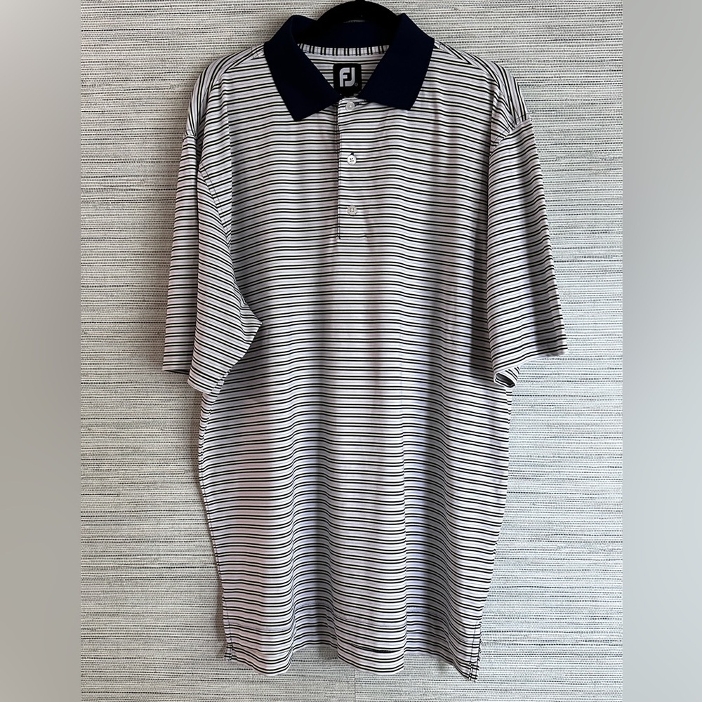 Mens FJ FootJoy polo short sleeve golf shirt yellow horizontal stripe SZ Medium